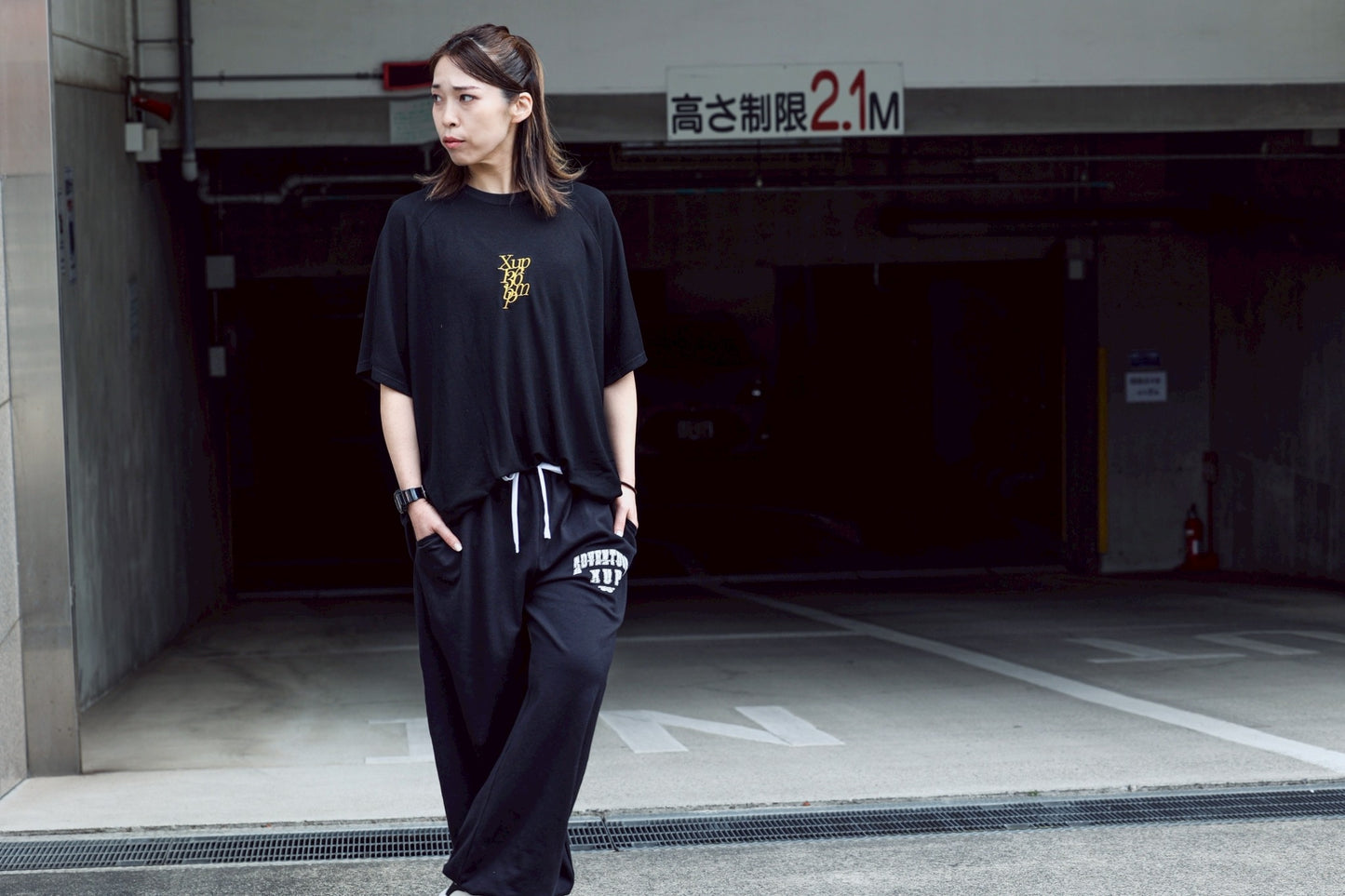 136bpm waffle Tshirt black×yellow