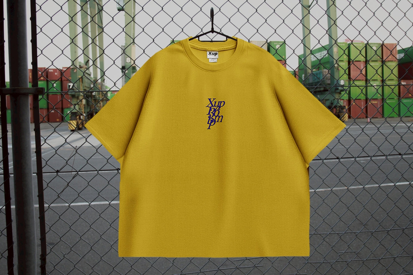 136bpm waffle Tshirt mustard×navy