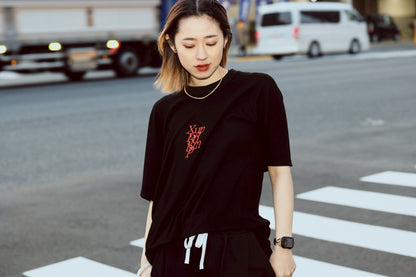 136bpm waffle Tshirt black×red
